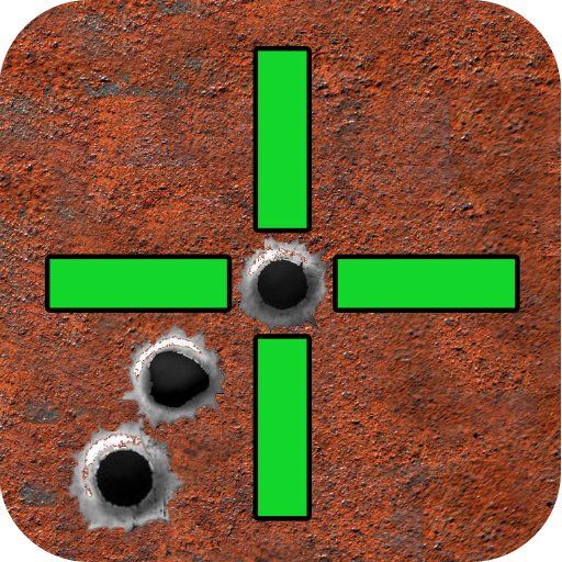 Rusty target with a green crosshair and bullet holes
